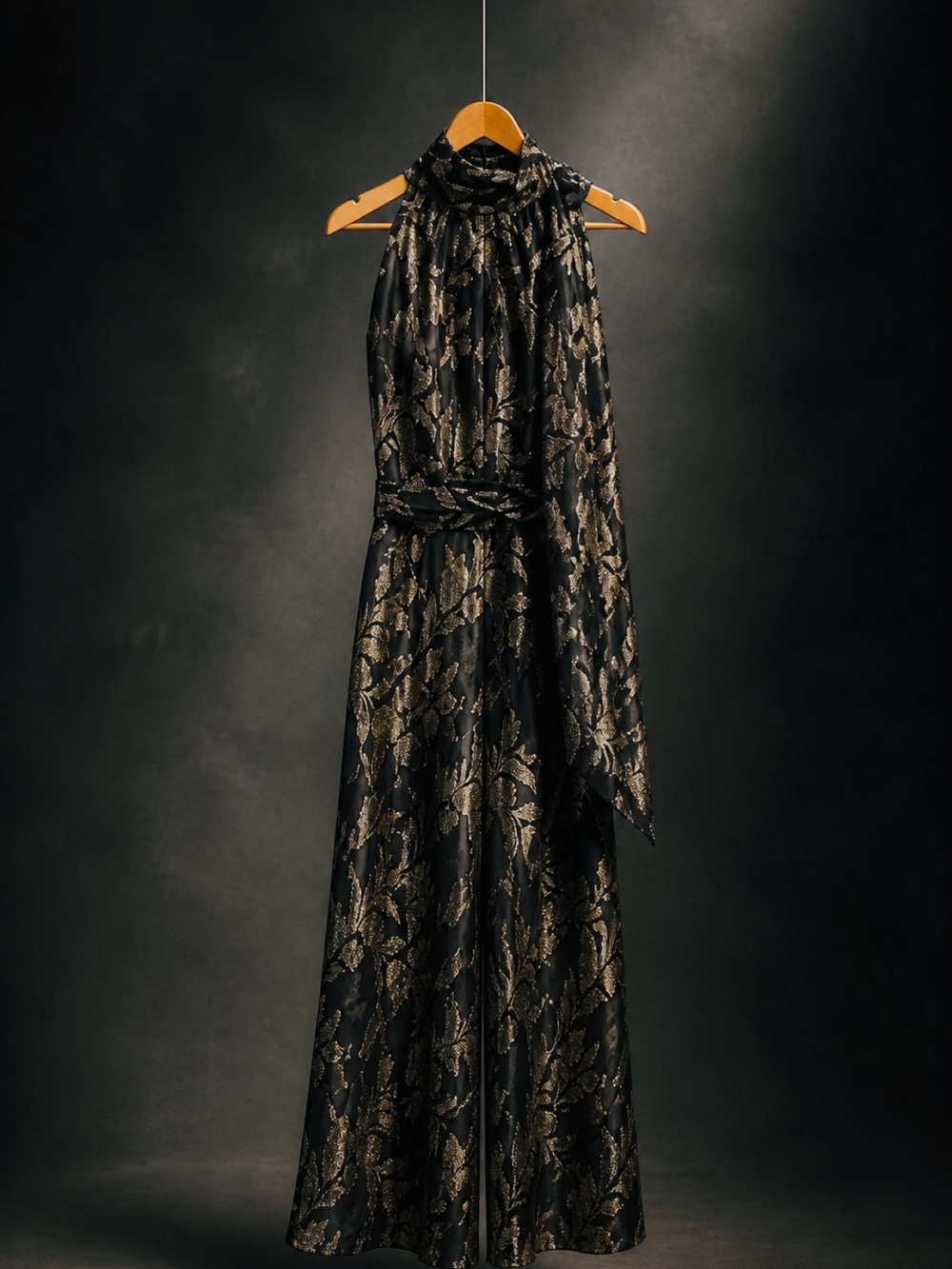 Betsy & Adam Black Dress with Gold Leaf Jacquard - Picture 2 of 3